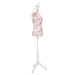 vidaXL Bust pentru dame, manechin, alb cu trandafiri, bumbac vidaXL Bust pentru dame, manechin, alb cu trandafiri, bumbac