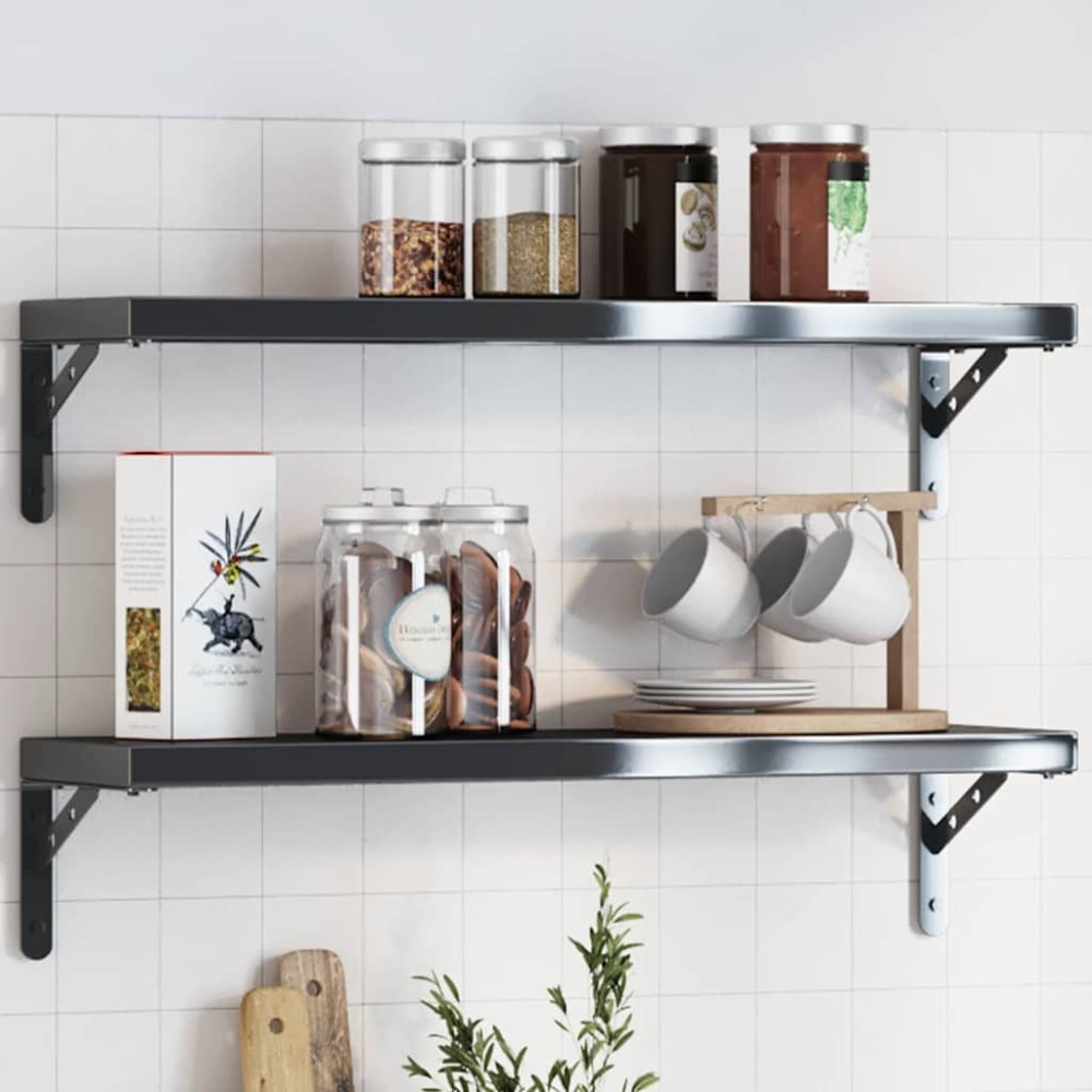 vidaXL Suporturi rafturi, 4 buc., 20x2,5x14 cm, negru, oțel inoxidabil