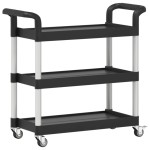 vidaXL Cărucior cu 3 niveluri, negru, 77x34x72 cm, aluminiu