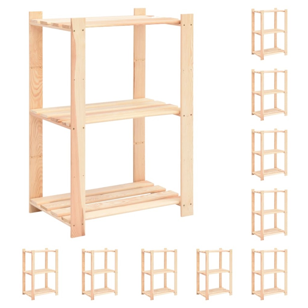vidaXL Etajere cu 3 niveluri, 10 buc., 60x38x90 cm, pin masiv, 150 kg