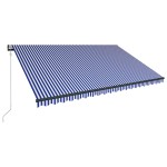 vidaXL Copertină cu senzor vânt & LED, albastru & alb, 500x300 cm