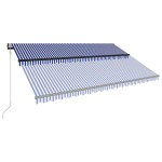 vidaXL Copertină cu senzor vânt & LED, albastru & alb, 500x300 cm