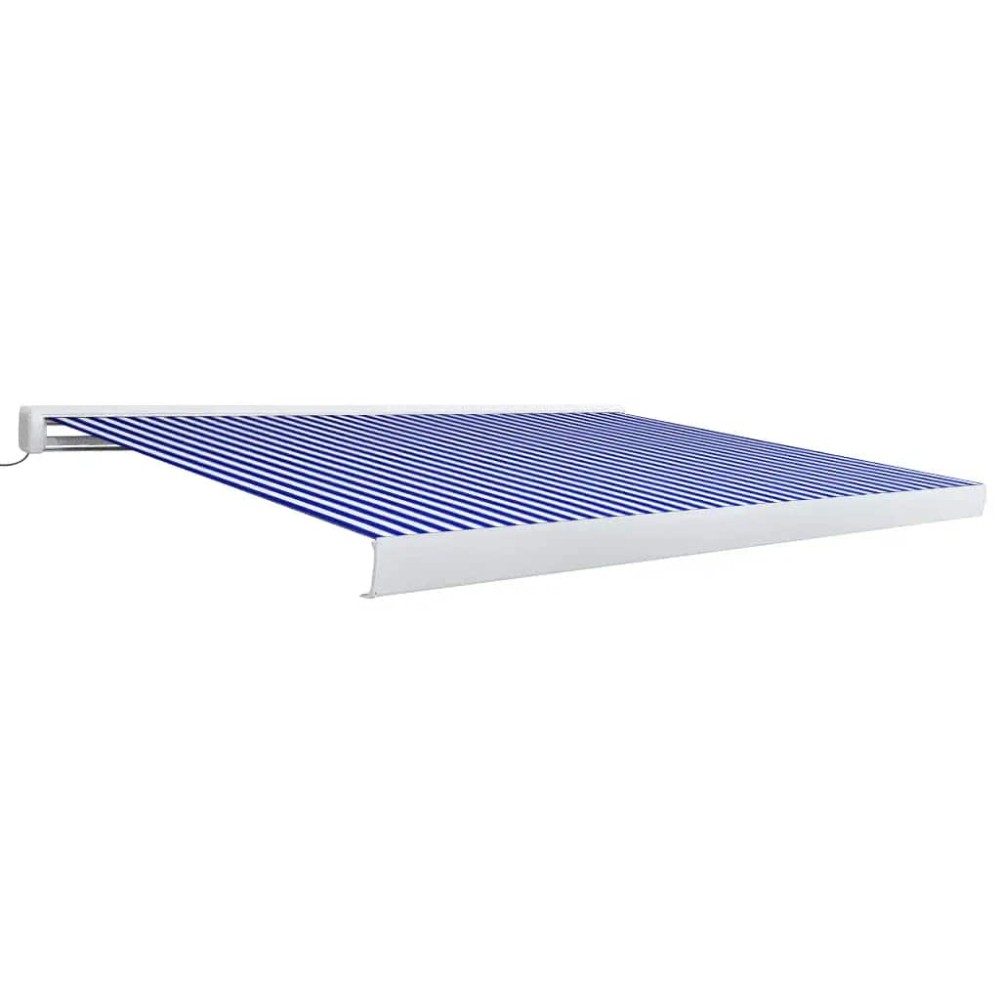 vidaXL Copertină motorizată tip casetă, albastru și alb, 350 x 250 cm