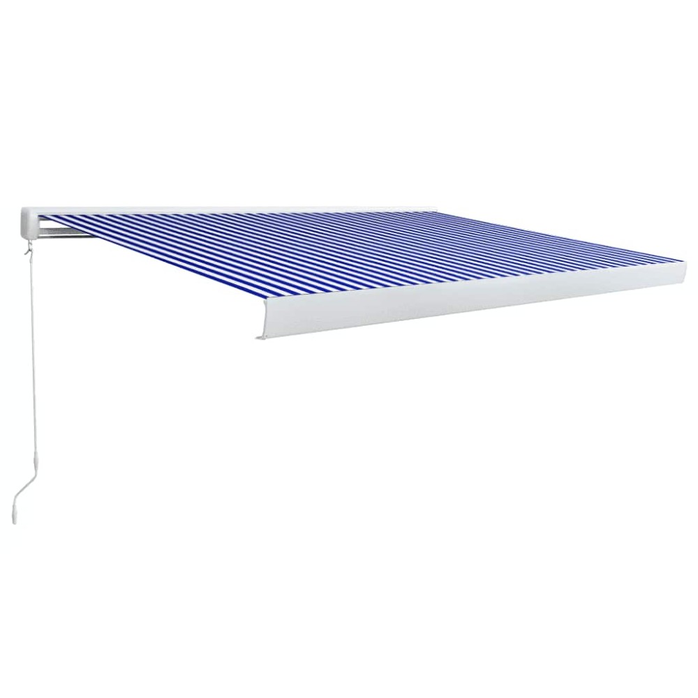 vidaXL Copertină manuală tip casetă, albastru și alb, 350 x 250 cm