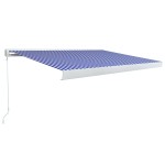 vidaXL Copertină manuală tip casetă, albastru și alb, 450 x 300 cm