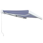 vidaXL Copertină manuală tip casetă, albastru și alb, 450 x 300 cm