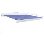 vidaXL Copertină manuală tip casetă, albastru și alb, 450 x 300 cm