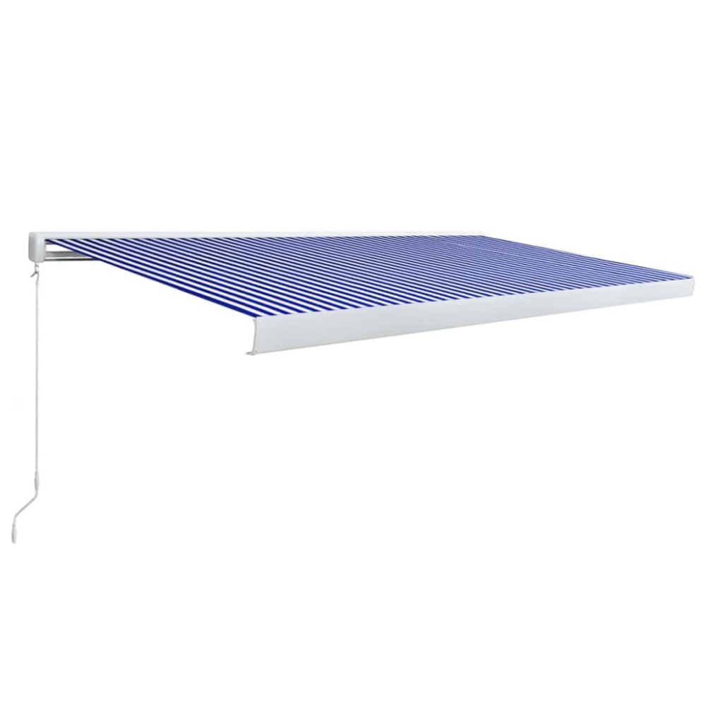 vidaXL Copertină manuală tip casetă, albastru și alb, 500 x 300 cm