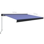 vidaXL Copertină manuală tip casetă, albastru și alb, 350 x 250 cm