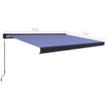 vidaXL Copertină manuală tip casetă, albastru și alb, 400 x 300 cm