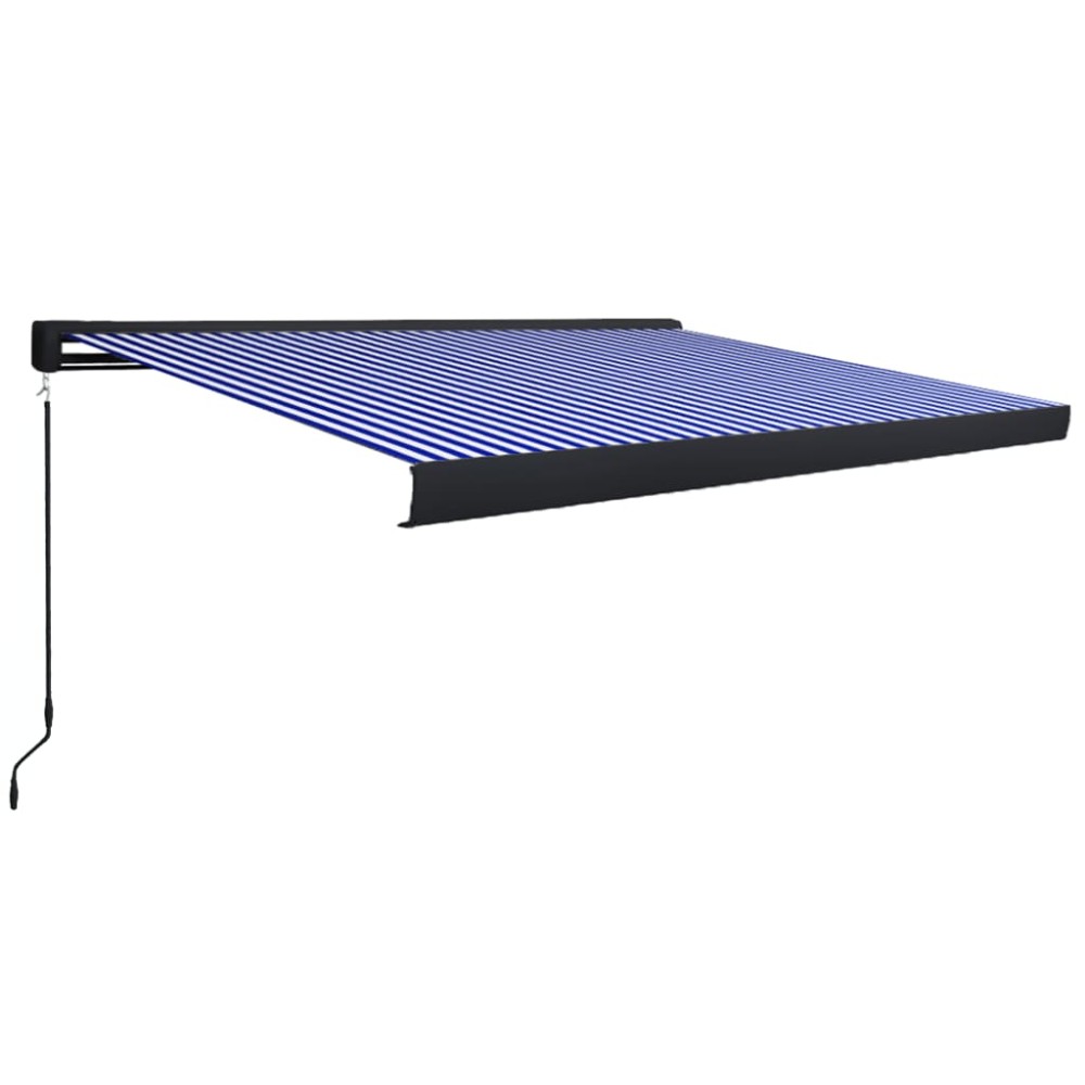 vidaXL Copertină manuală tip casetă, albastru și alb, 450 x 300 cm