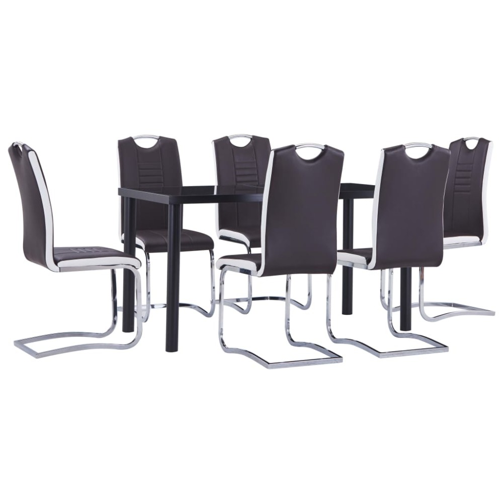 vidaXL Set mobilier de bucătărie, 7 piese, maro, piele ecologică