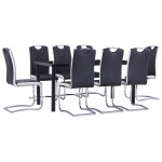 vidaXL Set mobilier de bucătărie, 9 piese, negru, piele ecologică vidaXL Set mobilier de bucătărie, 9 piese, negru, piele ecologică