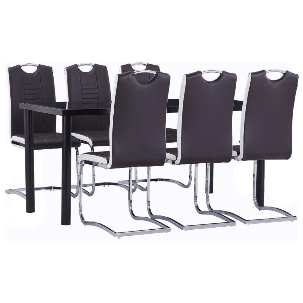 vidaXL Set mobilier de bucătărie, 7 piese, maro, piele ecologică