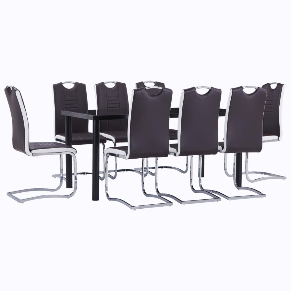 vidaXL Set mobilier de bucătărie, 9 piese, maro, piele ecologică