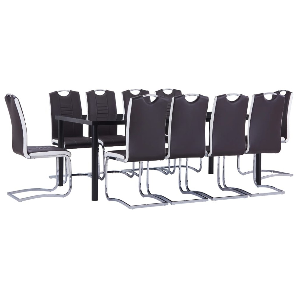 vidaXL Set mobilier de bucătărie, 11 piese, maro, piele ecologică