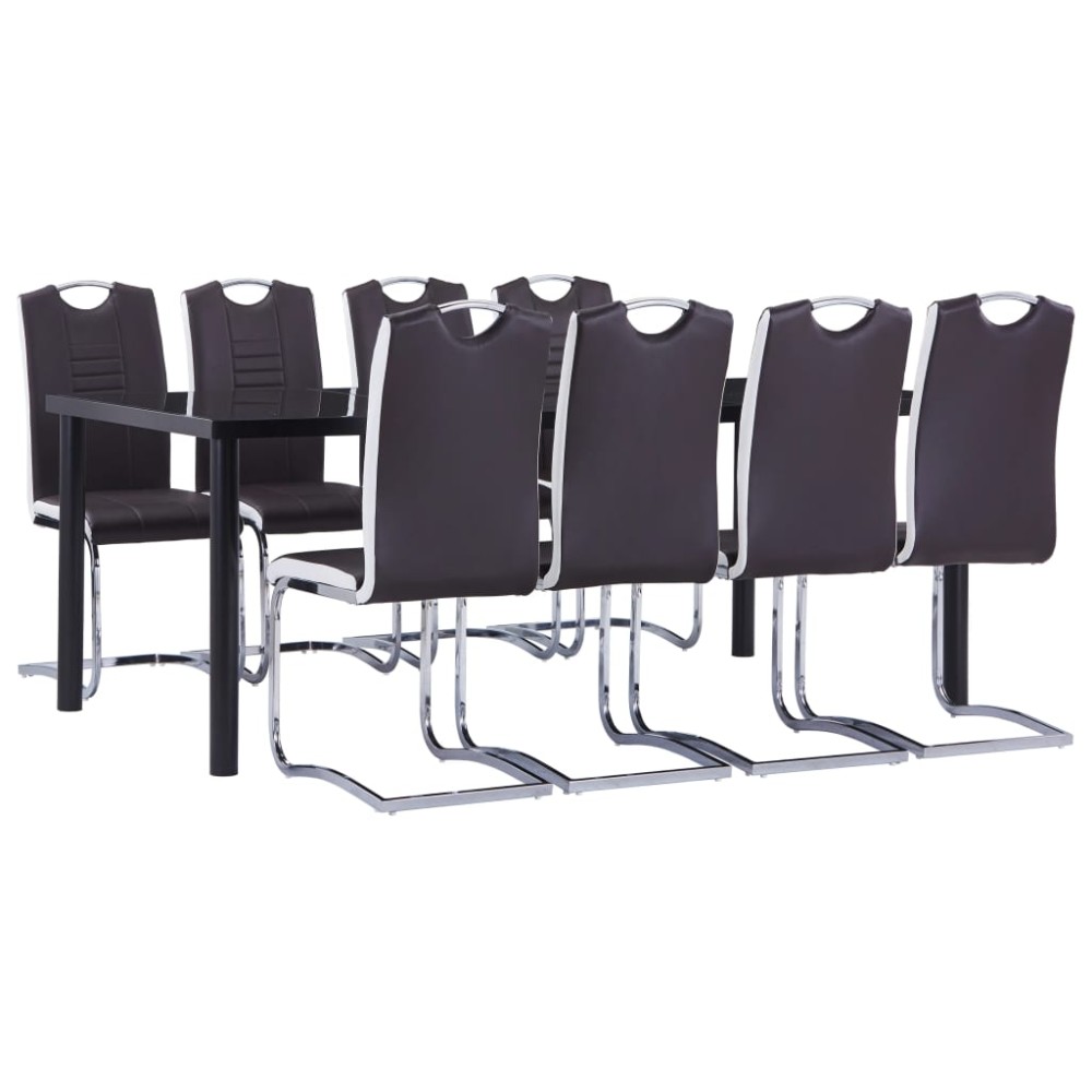 vidaXL Set mobilier de bucătărie, 9 piese, maro, piele ecologică