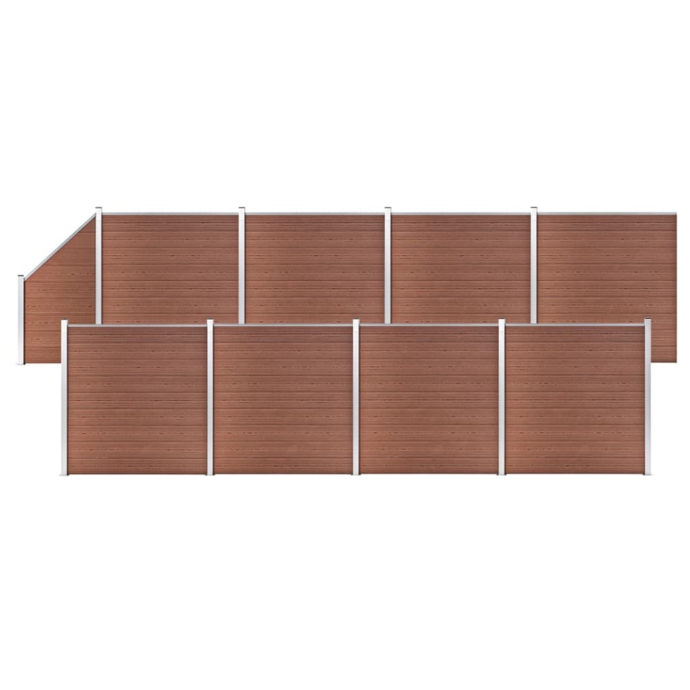 vidaXL Set panouri gard, 8 pătrate + 1 oblic, maro, 1484x186 cm, WPC