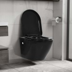 vidaXL Vas toaletă suspendat cu rezervor încastrat, negru, ceramică vidaXL Vas toaletă suspendat cu rezervor încastrat, negru, ceramică