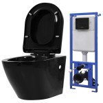 vidaXL Vas toaletă suspendat cu rezervor încastrat, negru, ceramică vidaXL Vas toaletă suspendat cu rezervor încastrat, negru, ceramică