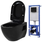 vidaXL Vas toaletă suspendat cu rezervor încastrat, negru, ceramică vidaXL Vas toaletă suspendat cu rezervor încastrat, negru, ceramică