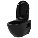 vidaXL Vas toaletă suspendat cu rezervor încastrat, negru, ceramică vidaXL Vas toaletă suspendat cu rezervor încastrat, negru, ceramică