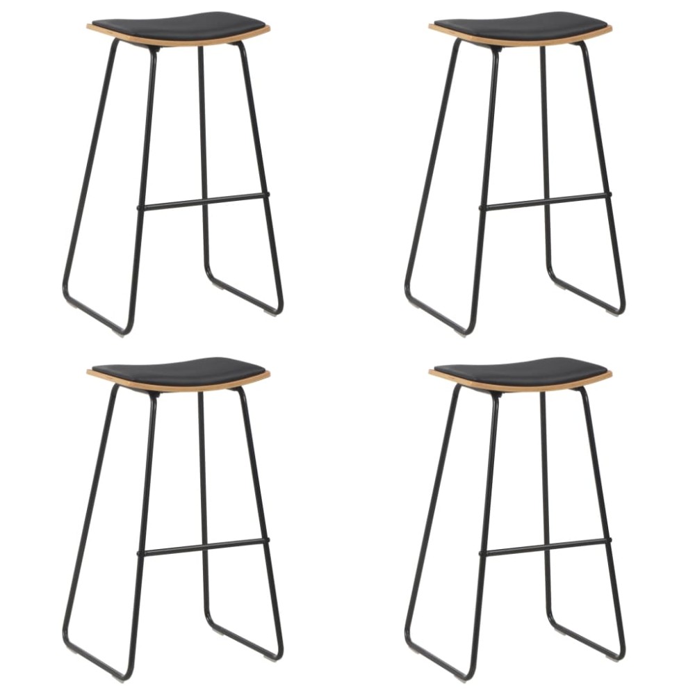 vidaXL Scaune de bar, 4 buc., negru, piele ecologică