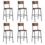 vidaXL Scaune de bar, 6 buc., placaj solid, oțel vidaXL Scaune de bar, 6 buc., placaj solid, oțel