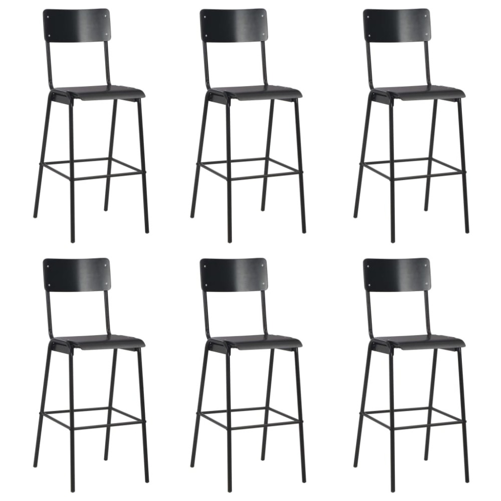 vidaXL Scaune de bar, 6 buc., negru, placaj solid, oțel