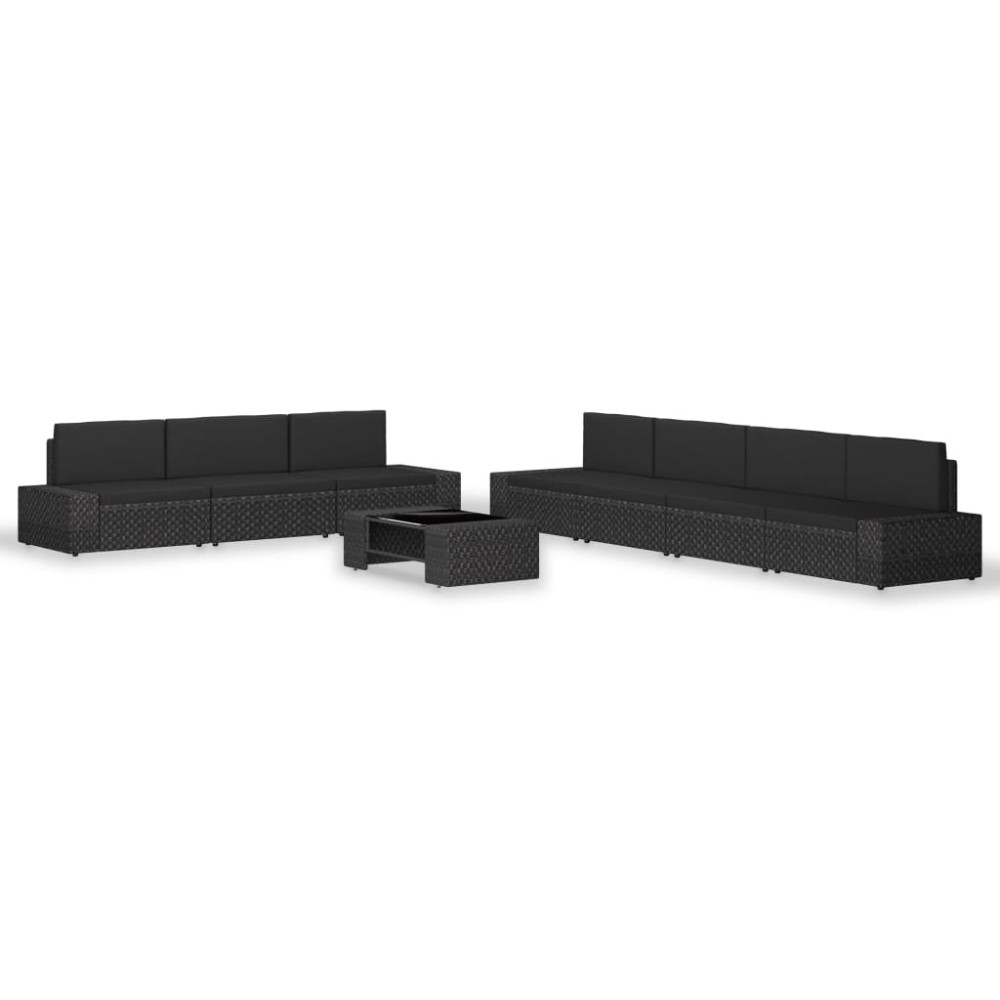 vidaXL Set mobilier de grădină, 8 piese, negru, poliratan