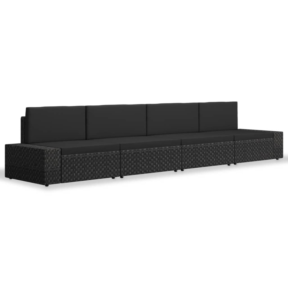 vidaXL Set mobilier de grădină, 4 piese, negru, poliratan