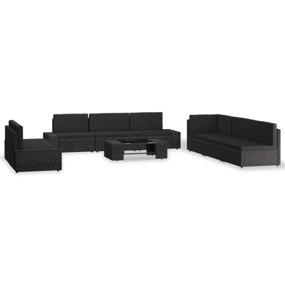 vidaXL Set mobilier de grădină, 9 piese, negru, poliratan