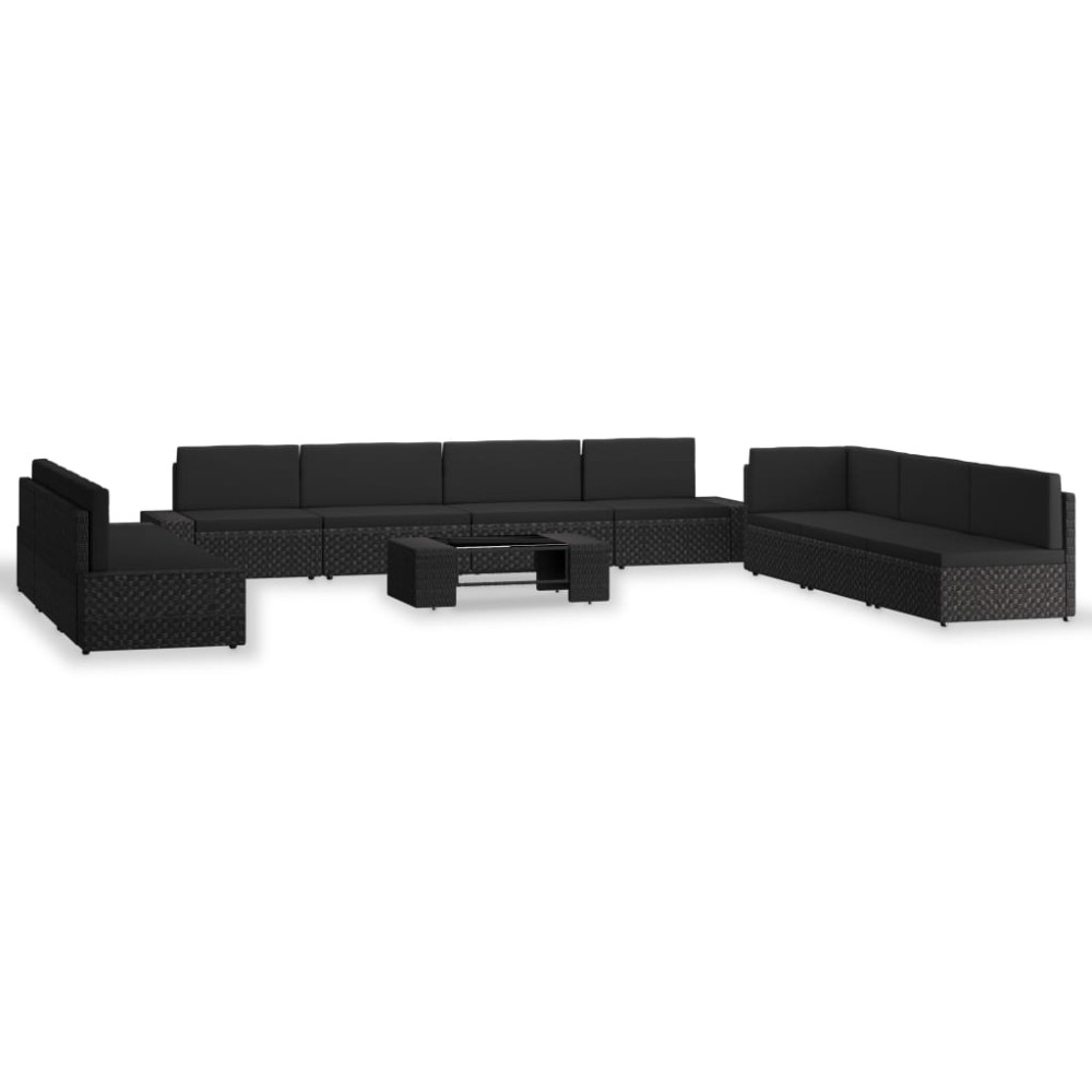 vidaXL Set mobilier de grădină, 10 piese, negru, poliratan
