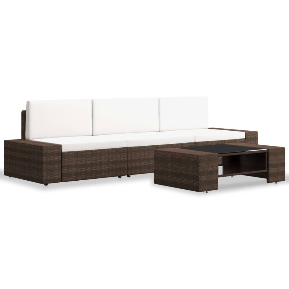 vidaXL Set mobilier de grădină, 4 piese, maro, poliratan