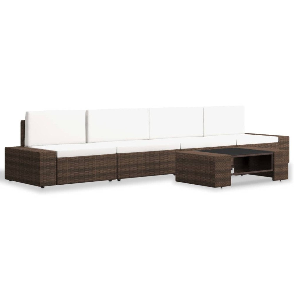 vidaXL Set mobilier de grădină, 5 piese, maro, poliratan
