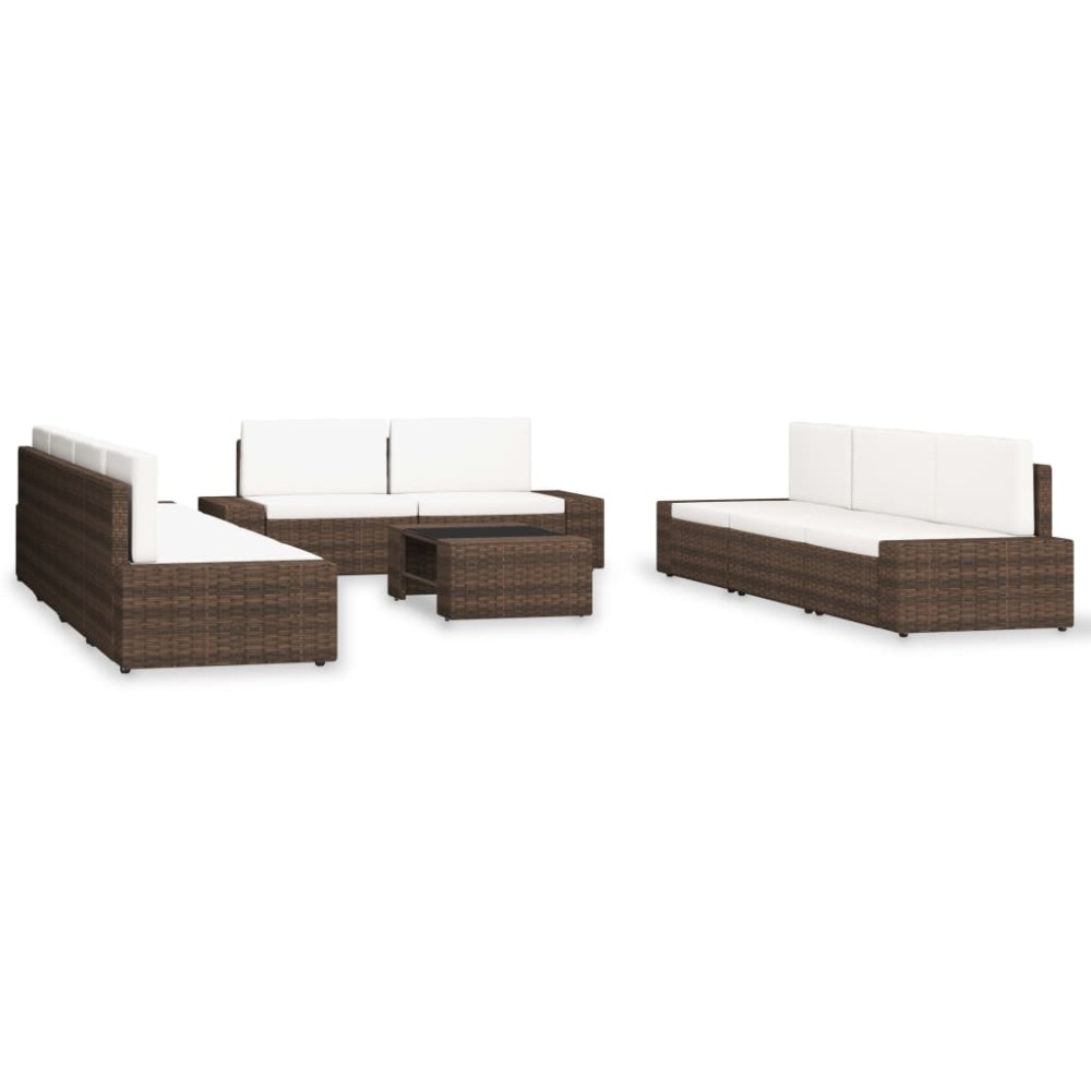 vidaXL Set mobilier de grădină, 10 piese, maro, poliratan
