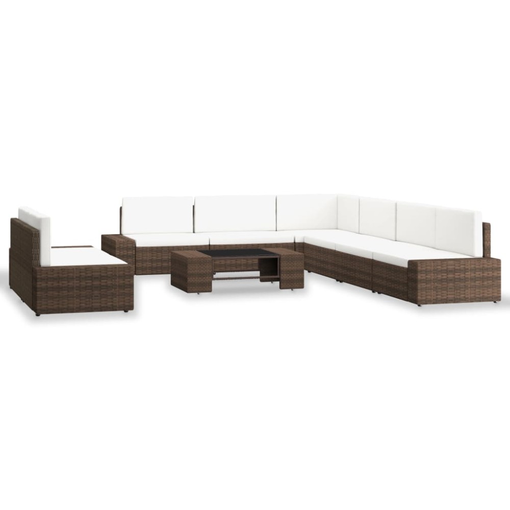 vidaXL Set mobilier de grădină, 9 piese, maro, poliratan