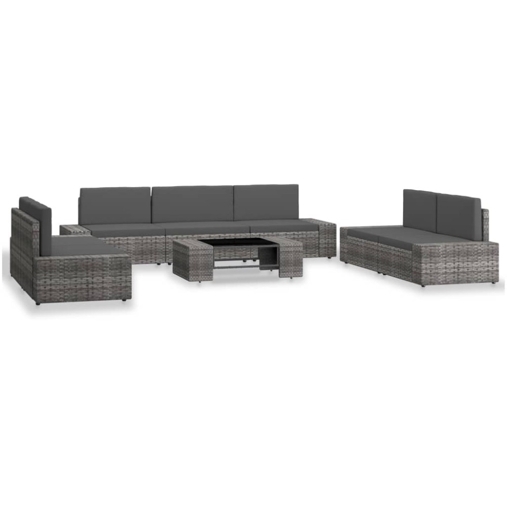 vidaXL Set mobilier de grădină, 8 piese, gri, poliratan