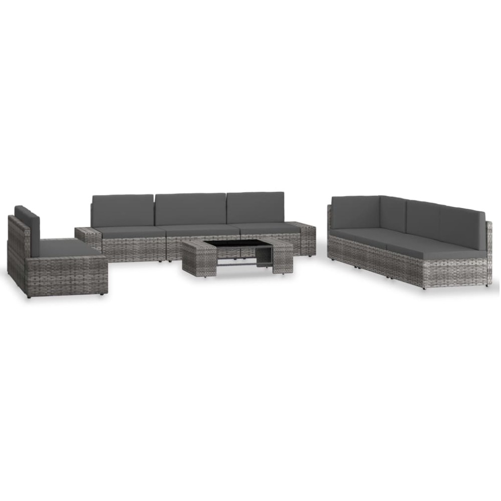 vidaXL Set mobilier de grădină, 9 piese, gri, poliratan