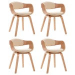 vidaXL Scaune de bucătărie, 4 buc, crem, lemn curbat & piele ecologică