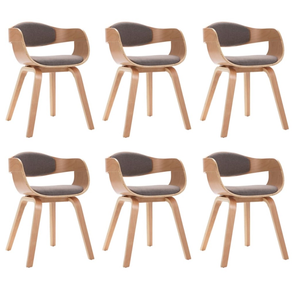 vidaXL Scaune de bucătărie, 6 buc., gri taupe, lemn curbat și textil