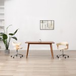 vidaXL Scaun de birou pivotant, crem, lemn curbat și piele ecologică vidaXL Scaun de birou pivotant, crem, lemn curbat și piele ecologică