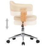 vidaXL Scaun de birou pivotant, crem, lemn curbat și piele ecologică vidaXL Scaun de birou pivotant, crem, lemn curbat și piele ecologică