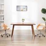vidaXL Scaun de birou pivotant, crem, lemn curbat și piele ecologică vidaXL Scaun de birou pivotant, crem, lemn curbat și piele ecologică