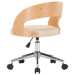 vidaXL Scaun de birou pivotant, crem, lemn curbat și piele ecologică vidaXL Scaun de birou pivotant, crem, lemn curbat și piele ecologică