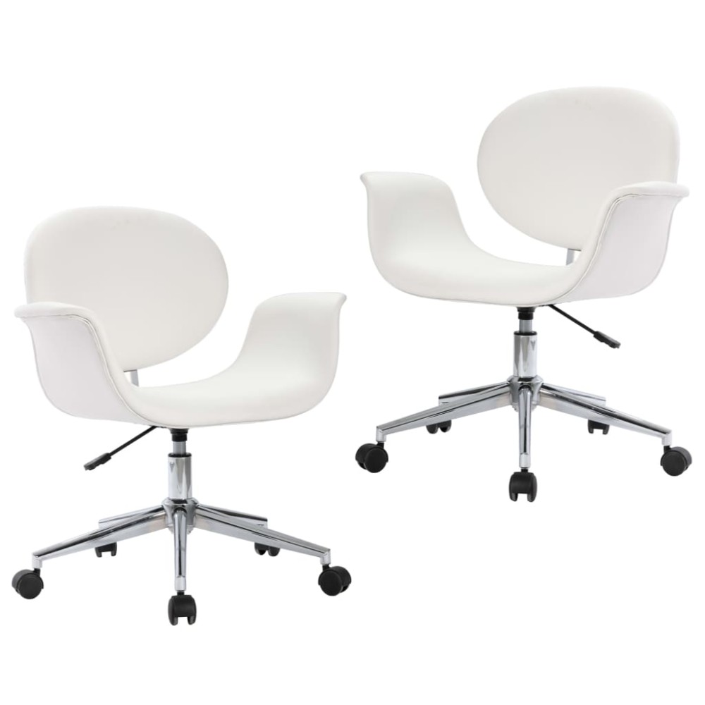 vidaXL Scaune de bucătărie pivotante, 2 buc., alb, piele artificială