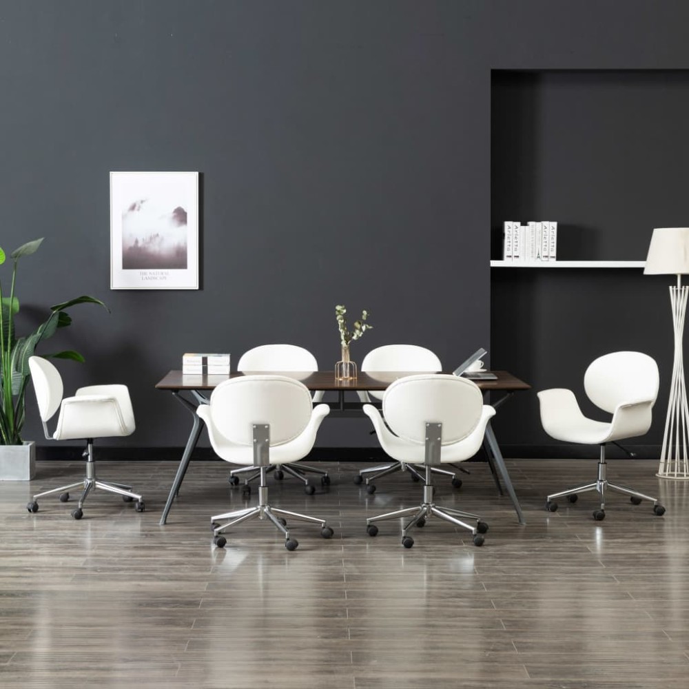 vidaXL Scaune de bucătărie pivotante, 6 buc., alb, piele ecologică