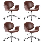 vidaXL Scaune de masă pivotante, 4 buc., maro, piele ecologică