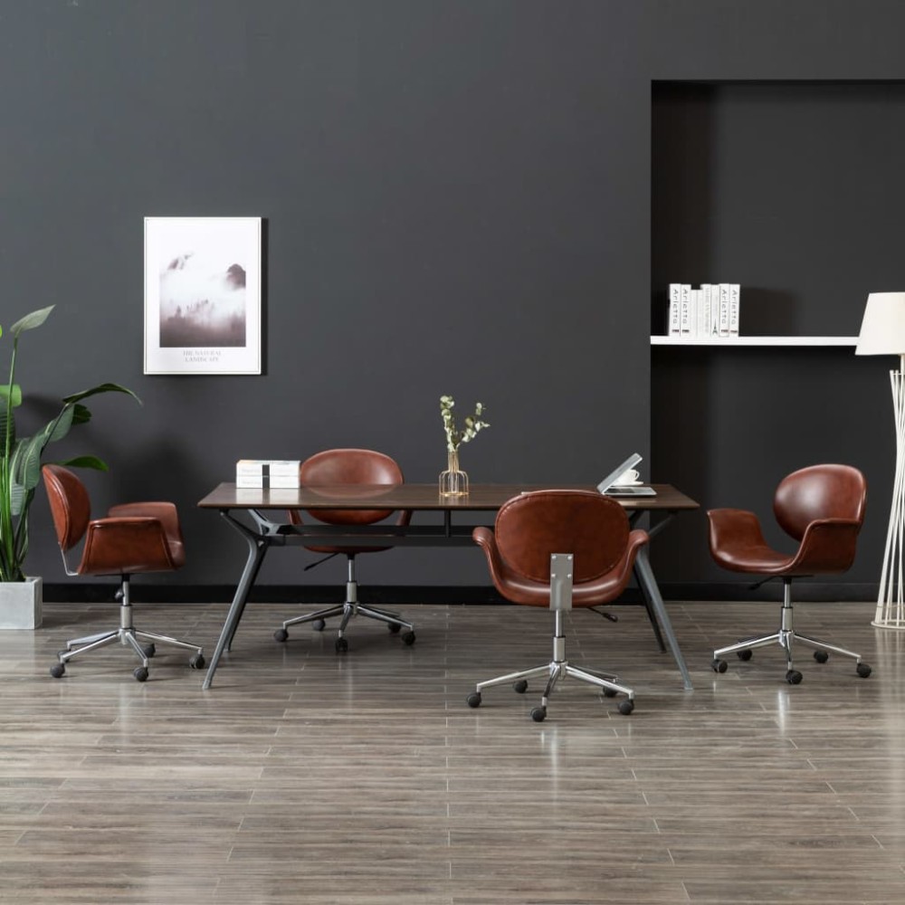vidaXL Scaune de masă pivotante, 4 buc., maro, piele ecologică