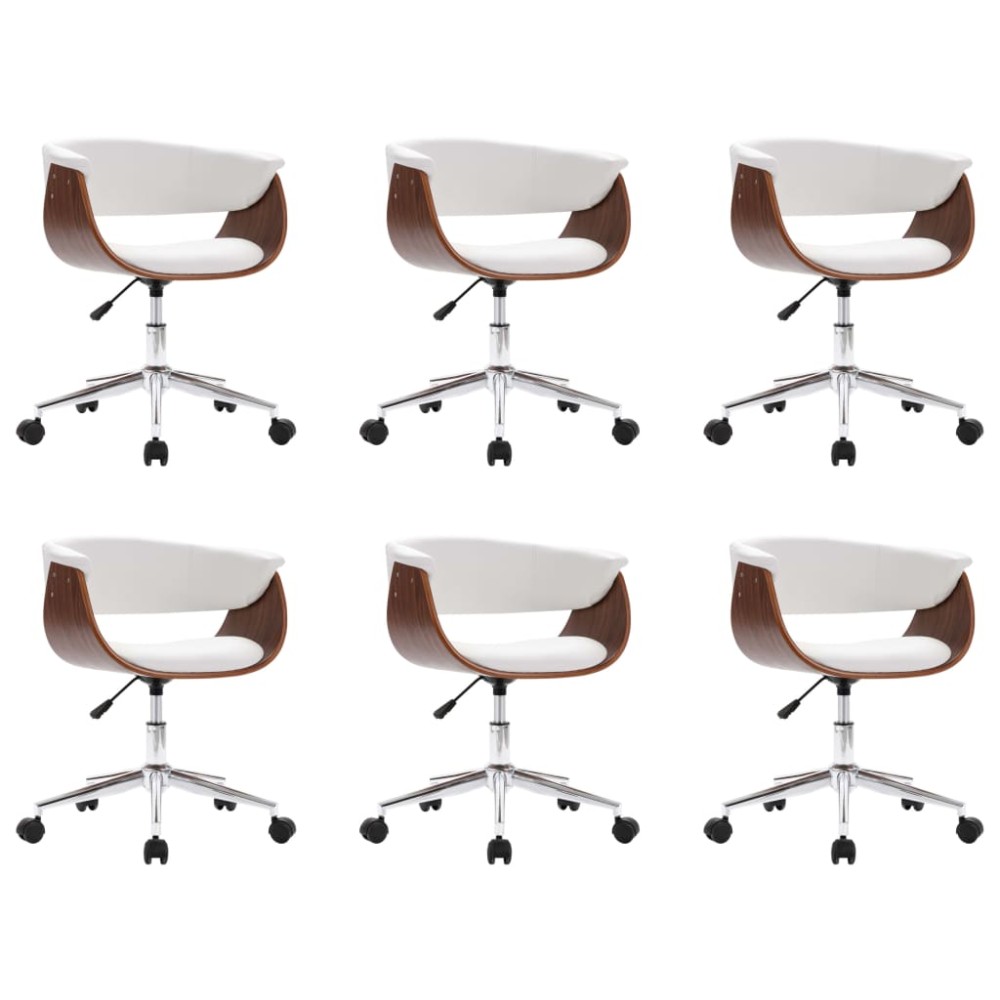 vidaXL Scaune de bucătărie pivotante, 6 buc., alb, piele ecologică